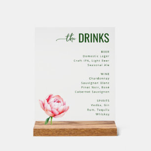 Elegant Grey Floral Beverage Menu Sign