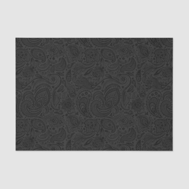 Elegant Grey Floral Damasks Black Background 2 Tissue Paper (Front)