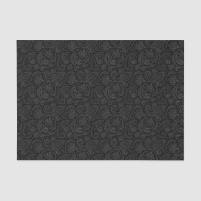 Elegant Grey Floral Damasks black Background Tissue Paper (Front)