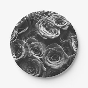 elegant grey floral Grey Roses Paper Plate