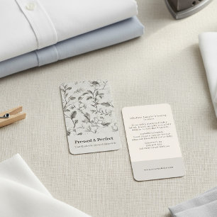 Elegant Grey Floral Laundry ironing Service Business Card