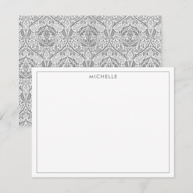 Elegant Grey Floral Pattern Card (Front/Back)