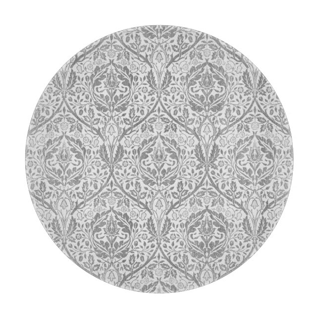 Elegant Grey Floral Pattern Cutting Board (Front)