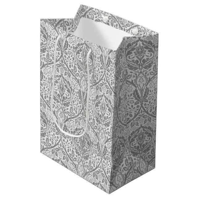 Elegant Grey Floral Pattern Medium Gift Bag (Front Angled)