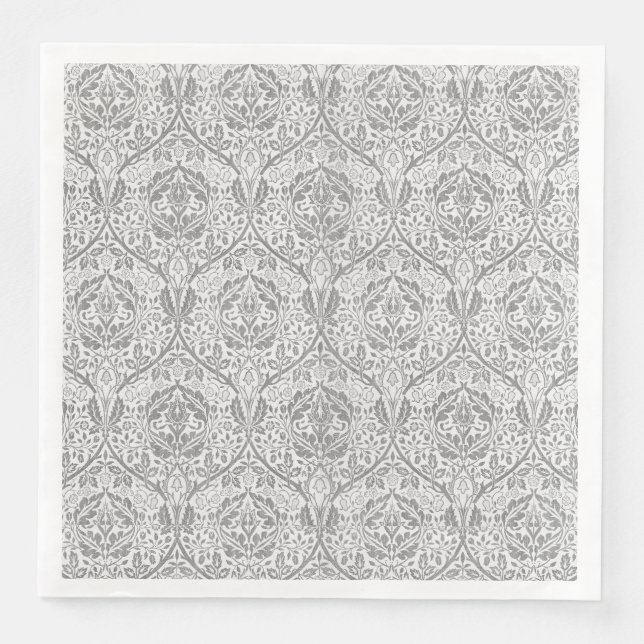 Elegant Grey Floral Pattern Napkin (Front)