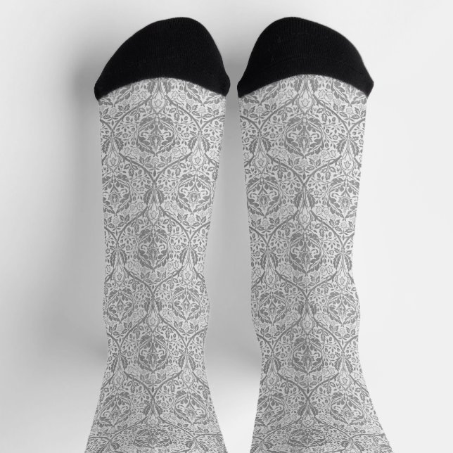 Elegant Grey Floral Pattern Socks (Top)