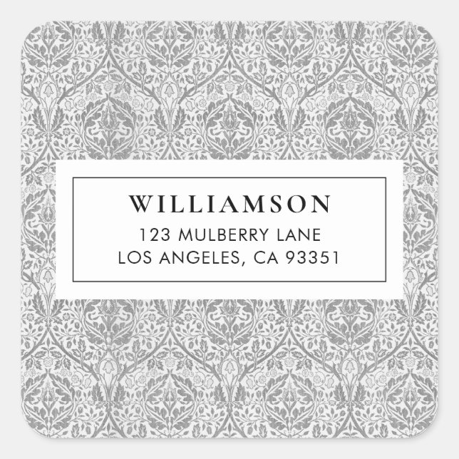 Elegant Grey Floral Pattern Square Sticker (Front)