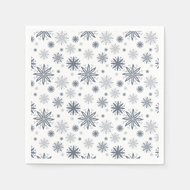 Elegant Grey Floral Patterned Christmas Napkin (Front)