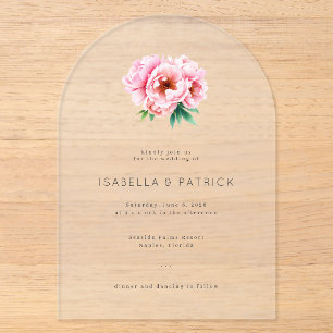 Elegant Grey Floral Peonies Acrylic Invitations