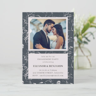 Elegant Grey Floral Photo Border Engagement Party Invitation