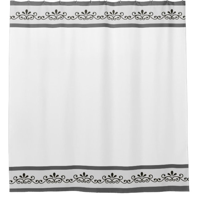 Elegant Grey Floral Vector on White Shower Curtain (Front)