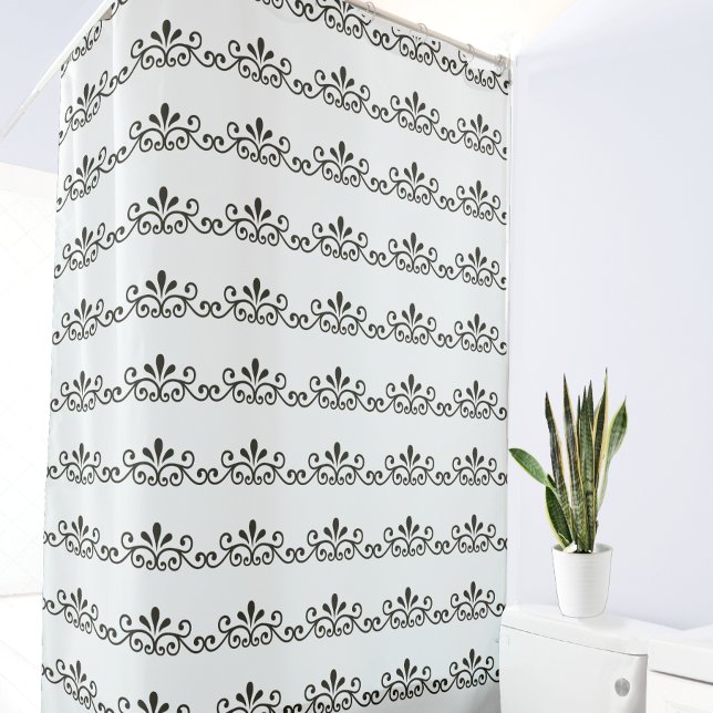 Elegant Grey Floral Vector Pattern on White Shower Curtain (Creator Uploaded)