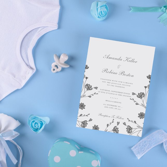 Elegant Grey Floral Wedding Invitation (Creator Uploaded)