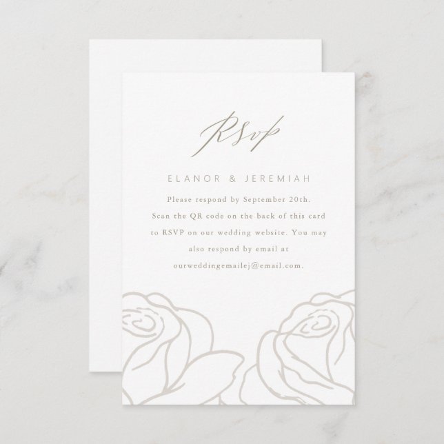 Elegant Grey Floral Wedding RSVP with QR Code (Front/Back)