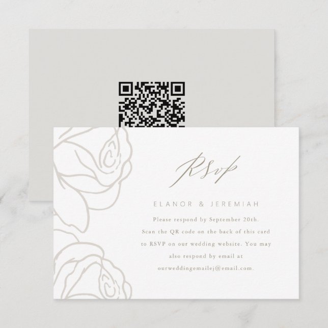 Elegant Grey Floral Wedding RSVP with QR Code Card (Front/Back)