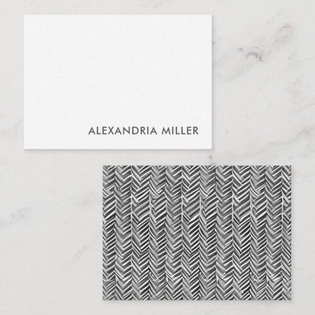 Elegant Grey Font Herringbone Patterned Back Card (Front/Back)