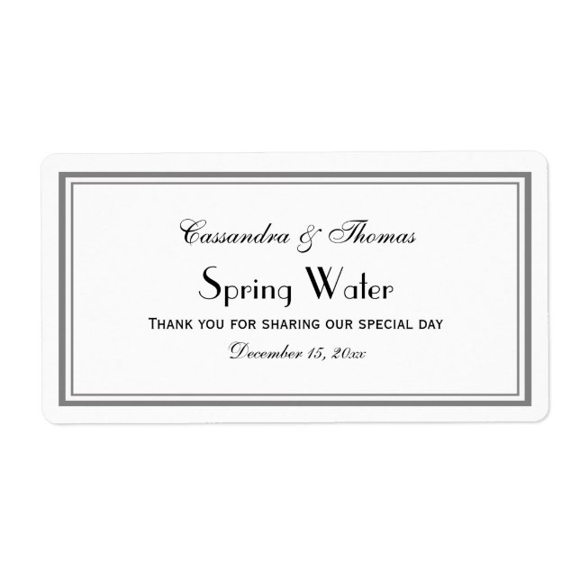 Elegant Grey Framed H Water Bottle Label (Front)