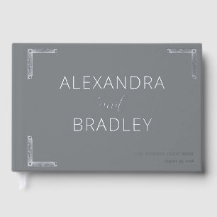 Elegant Grey Geometric Lines Guest Book