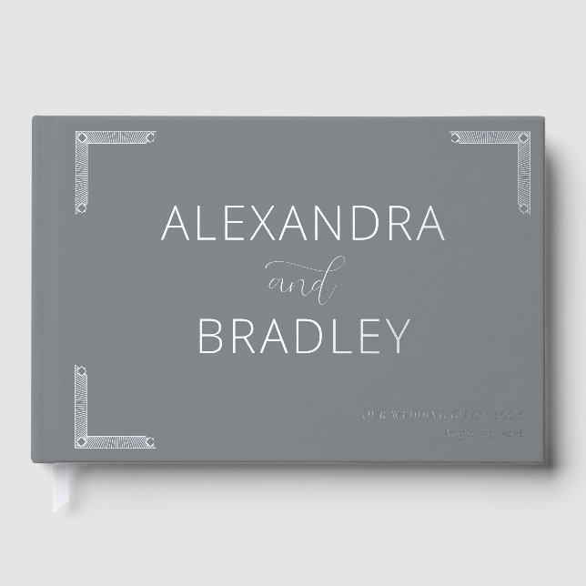 Elegant Grey Geometric Lines Guest Book (Front)