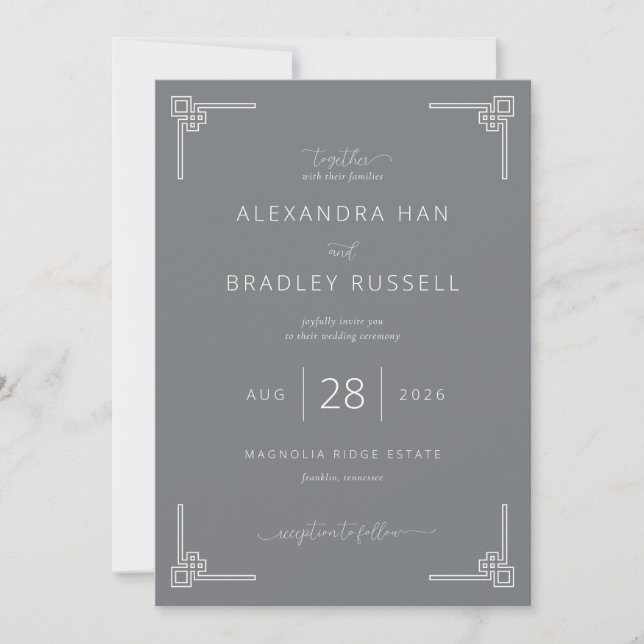 Elegant Grey Geometric Wedding Invitation (Front)