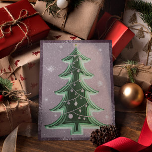 Elegant Grey Glitter Papercut Christmas Tree Holiday Card