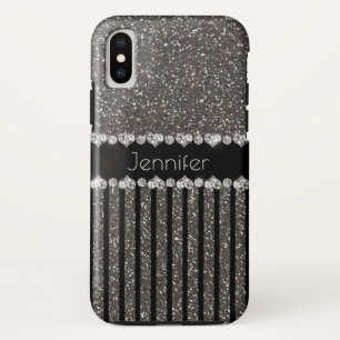 Elegant Grey Glitter Personalised  iPhone X Case