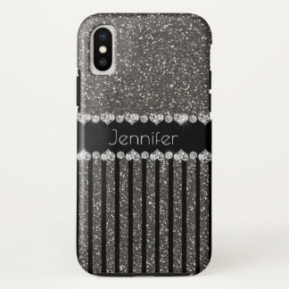 Elegant Grey Glitter Personalised iPhone X Case