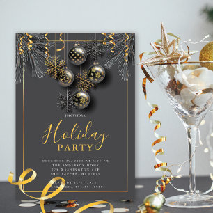 Elegant Grey Gold Christmas Party Invitation