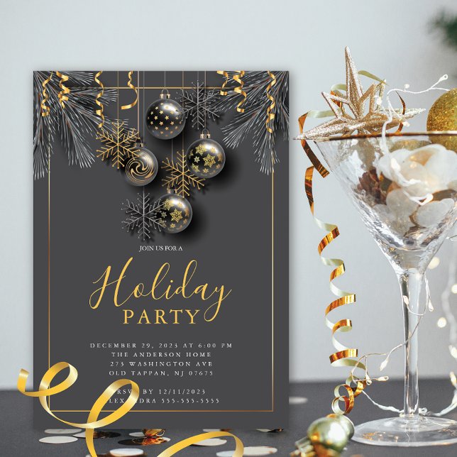 Elegant Grey Gold Christmas Party Invitation (Creator Uploaded)