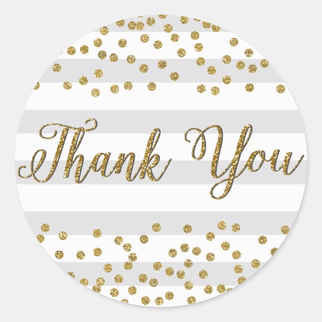Elegant Grey Gold Glitter Confetti Party Thank You Classic Round Sticker (Front)