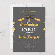 Elegant Grey & Gold Graduation Party Invitation