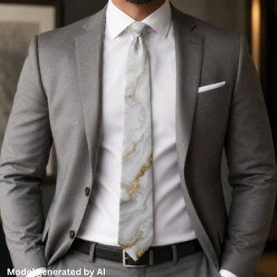 Elegant Grey Gold Marble Tie