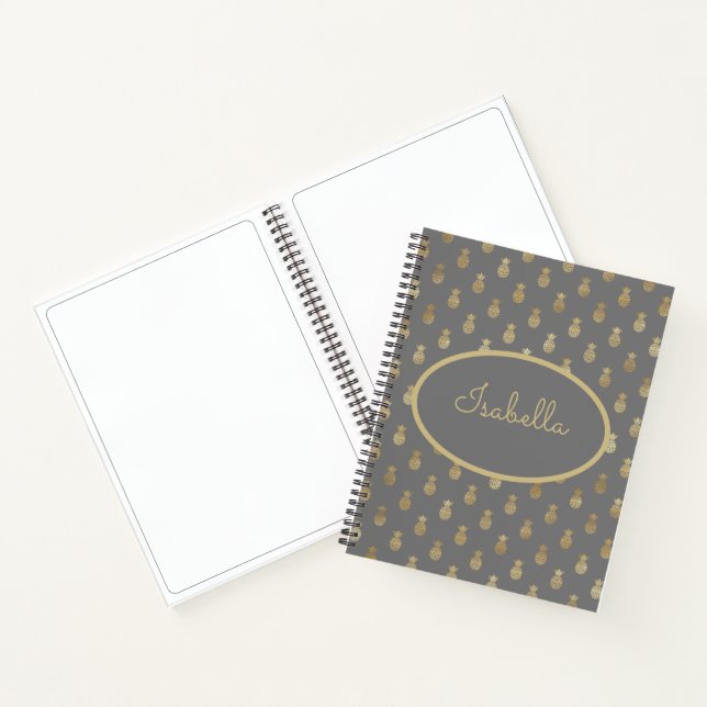 Elegant Grey & Gold Pineapple Personalised Sketch Notebook (Inside)