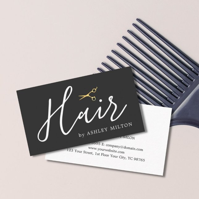 Elegant Grey Gold Scissors Hair Stylist Business Card (Creator Uploaded)