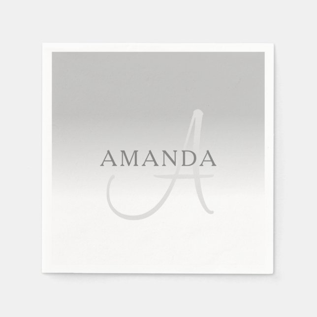 Elegant Grey Gradient Customisable Monogram Napkin (Front)