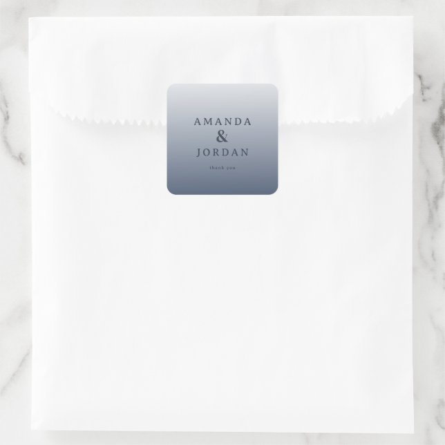 Elegant Grey Gradient Names Square Sticker (Bag)