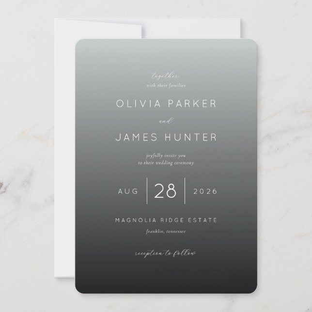 Elegant Grey Gradient Wedding Invitation (Front)
