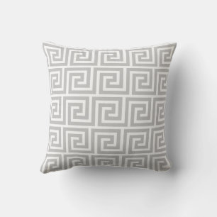 Elegant Grey Greek Pattern on White Throw Pillow