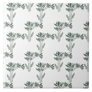 Elegant Grey-Green Botanical Pattern  Ceramic Tile
