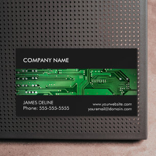 Elegant Grey Green Circuit Computer Repair Magnetic Business Card