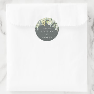Elegant Grey Green Snowberry+Eucalyptus Wedding Classic Round Sticker