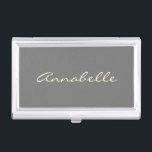 Elegant Grey Handwritten Script Name Custom Chic Business Card Holder<br><div class="desc">This custom business card case features your name in beautiful handwritten script lettering on a stylish charcoal grey background. Great gift idea.</div>