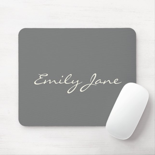 Elegant Grey Handwritten Script Name Custom Mouse Pad (With Mouse)