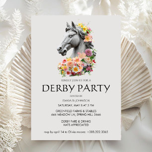 Elegant Grey Horse Bust Floral Wreath Kentucky Der Invitation