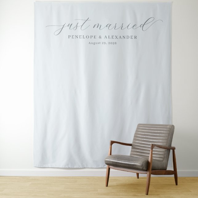 Elegant Grey Just Married Calligraphy Tapestry (In Situ)
