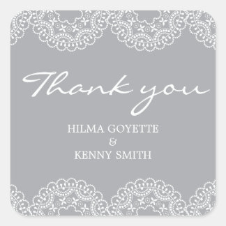 Elegant Grey Lace Return Thank You Sticker