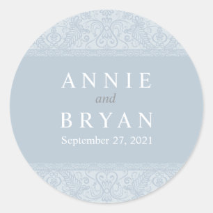 Elegant Grey Lace Wedding Classic Round Sticker