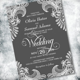 Elegant Grey Lace Wedding Invitation