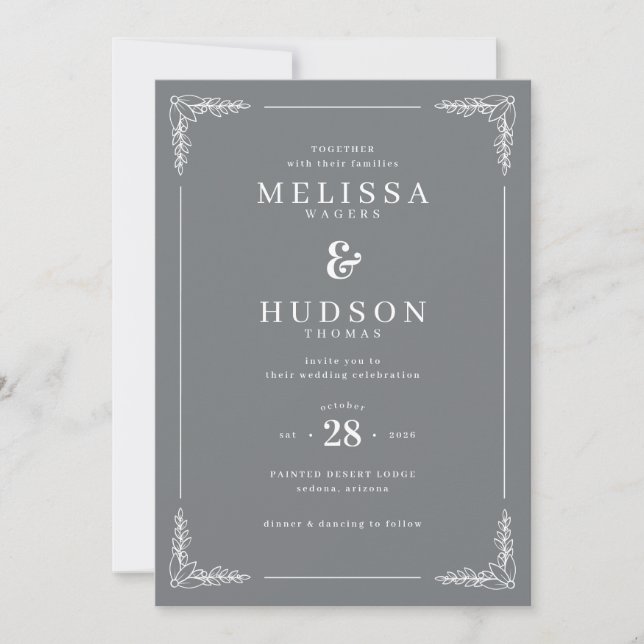 Elegant Grey Leaf Motions Invitation (Front)