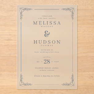 Elegant Grey Leafy Branches Acrylic Invitations
